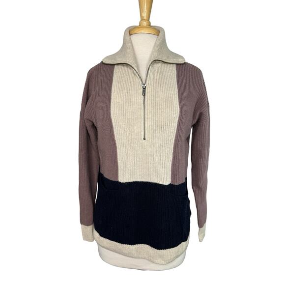 MADEWELL Glenbrook Half-Zip Pullover Sweater in Colorblock Size XXS Ribbed Wool - Picture 1 of 10